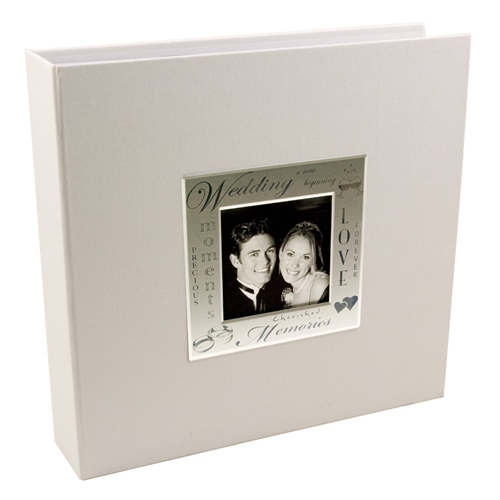 BorderTrends Deluxe Wedding 200-Pocket Fabric Photo Album, White
