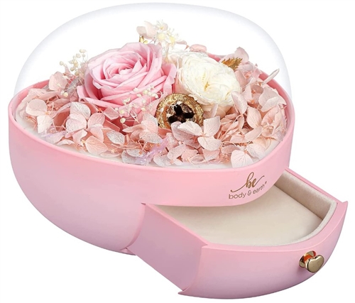 BODY & EARTH Red/Pink Rose Bouquet Jewelry Box