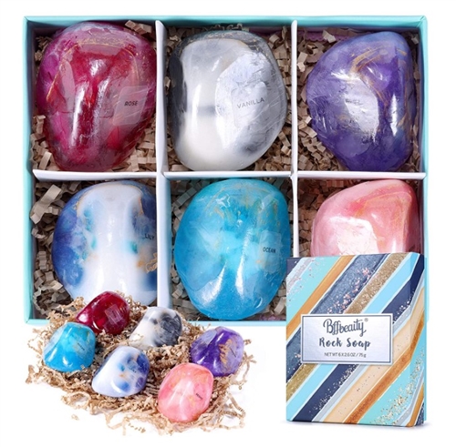 BFF BEAUTY Gemstone Rock Soap Gift Set For Women & Men, 6 Pcs