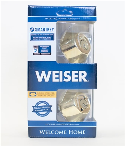 Weiser Smart Key Deadbolt Double Cylinder K4, Polished Brass