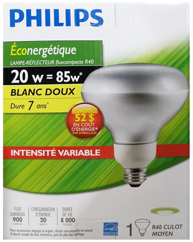 PHILIPS EnergySaver CFL 20W R40 Bulb