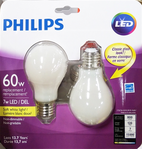 Philips LED 7W A19 Bulbs - 2pcs