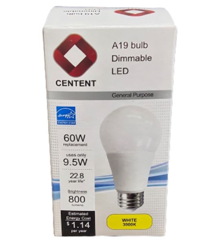 Centent A19 Dimable LED 9.5W Bulb