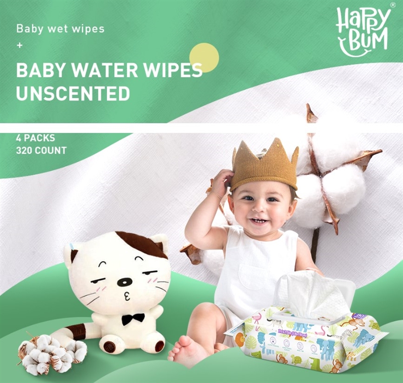HAPPY BUM Wet Baby Wipes for Sensitive Skin, 4x 80 Count