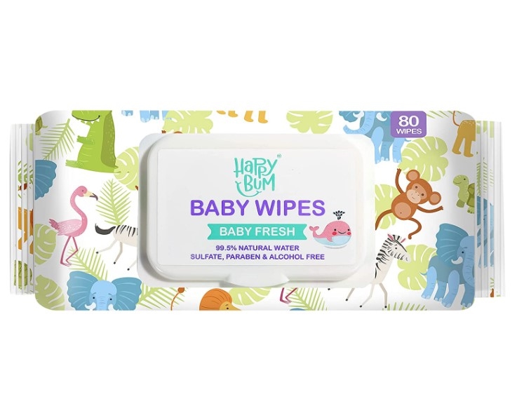 HAPPY BUM Wet Baby Wipes for Sensitive Skin, 4x 80 Count