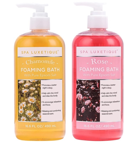 Spa Luxetique Foaming Bath With Pure Epsom Salt - Chamomile / Rose, 2x 16.6 Oz