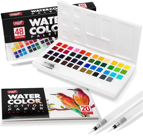 Paint Mark Watercolor Palette Set, 48 Colors & 2 Blending Brush Pens