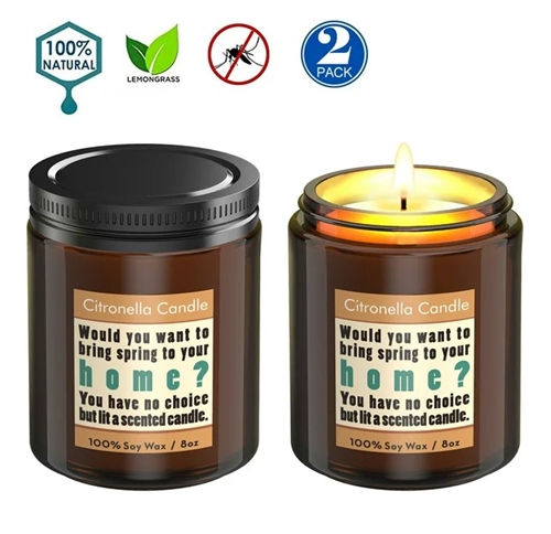 Citronella Scented Soy Wax Outdoor & Indoor Candle Gift Set, 2x 8 Oz