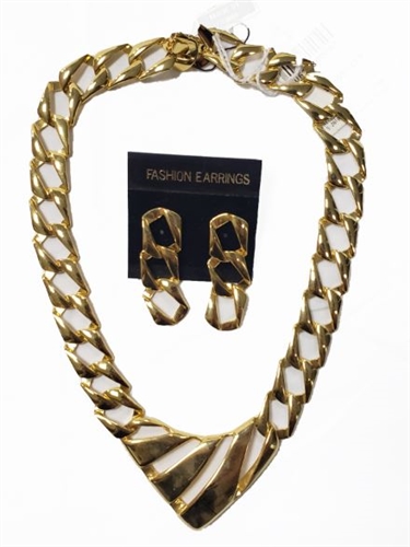 Metal Necklace and Earrings-Golden