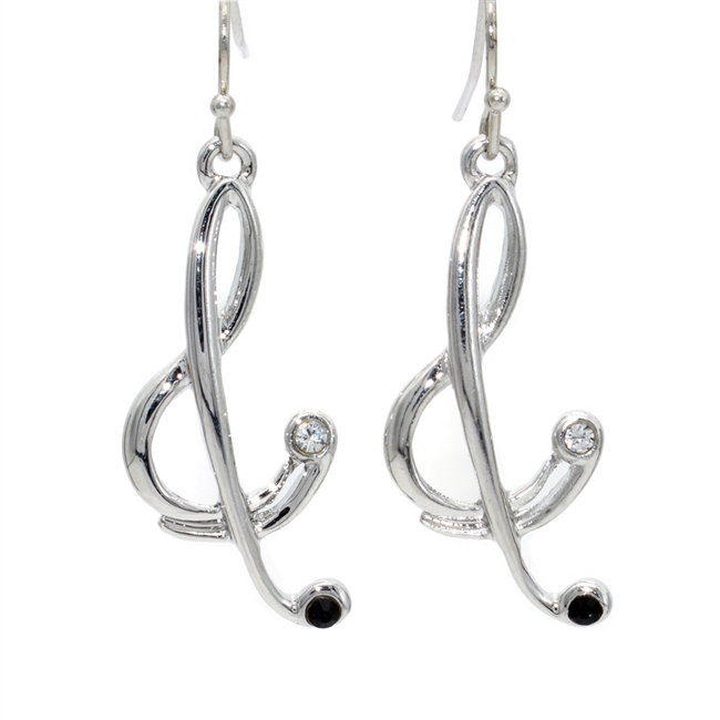 Silver Plated-Stylised Treble Clef Earrings