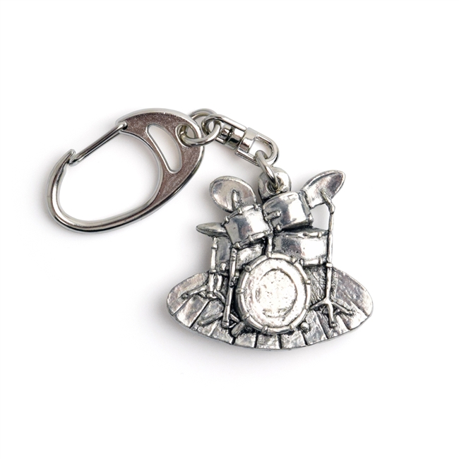 Drum Set Pewter Keychain