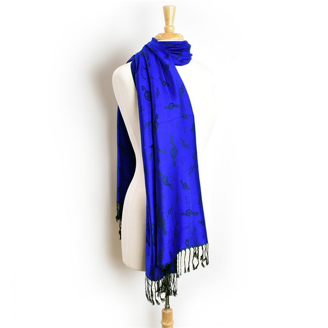 Royal Blue Pashmina Scarf with Black Treble Clefs