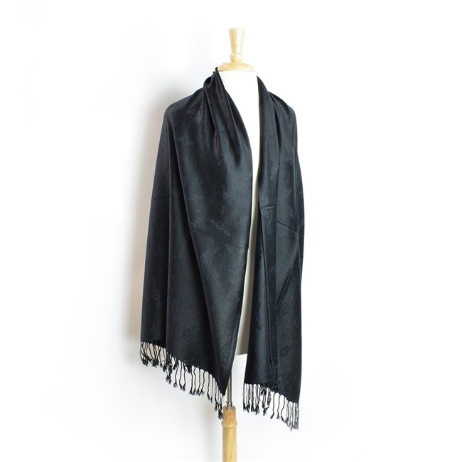 Pashmina Scarf-Black on Black Treble Clef