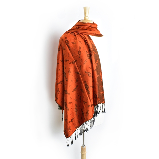 Pashmina Scarf - Fall Flame with Black Treble Clef