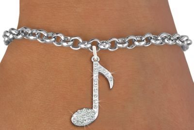 Crystal Eighth Note on Silver Chain Bracelet