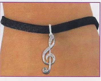 Crystal Treble Clef on Black Leatherette Bracelet