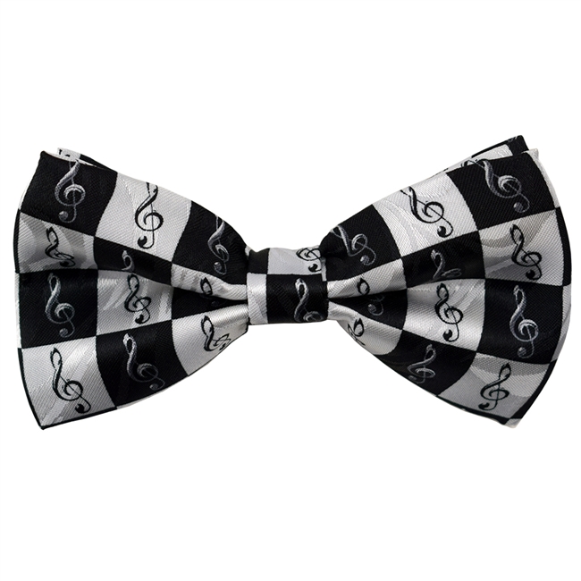 Black and White G-Clefs Bow Tie