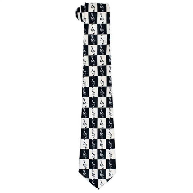 Handmade Tie - Black and White G-Clefs