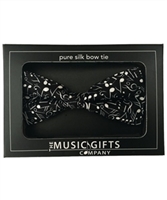 Bow Tie- Silk- Black and White Music Notes