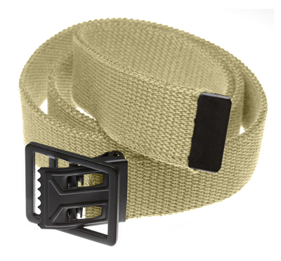 54" Military Style Web Belt with Black Open Face Buckle- Khaki