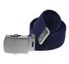 44" Military Style Web Belt with Silver Buckle- Navy