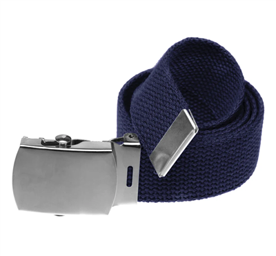 44" Military Style Web Belt with Silver Buckle- Navy