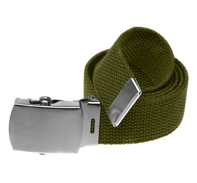 44" Military Style Web Belt with Silver Buckle- Olive