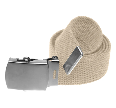 44" Military Style Web Belt with Silver Buckle- Khaki