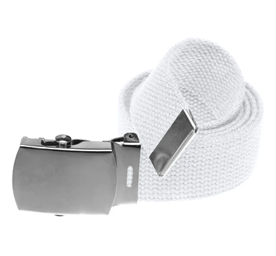 44" Military Style Web Belt with Silver Buckle- White