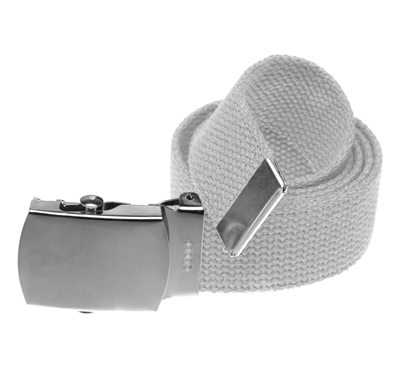 44" Military Style Web Belt with Silver Buckle- Grey
