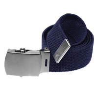 54" Military Style Web Belt with Silver Buckle- Navy