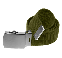 54" Military Style Web Belt with Silver Buckle- Olive