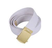 44" Military Style Web Belt with Gold Buckle- White