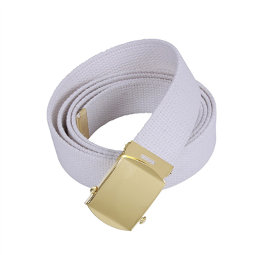 44" Military Style Web Belt with Gold Buckle- White