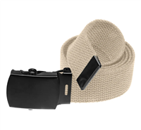 44" Military Style Web Belt with Black Buckle- Khaki