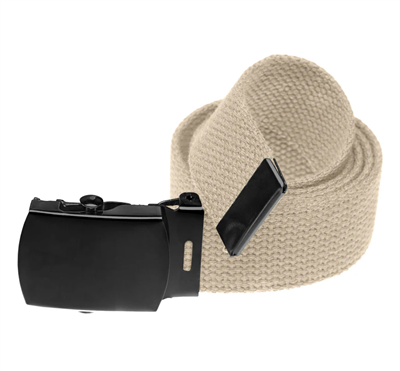 44" Military Style Web Belt with Black Buckle- Khaki