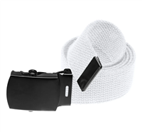 44" Military Style Web Belt with Black Buckle- White