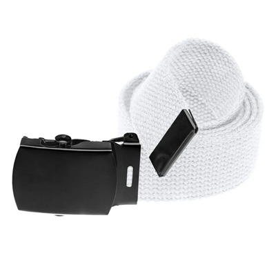 44" Military Style Web Belt with Black Buckle- White