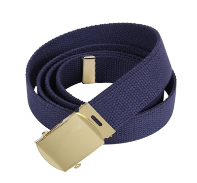 54" Military Style Web Belt with Gold Buckle- Navy