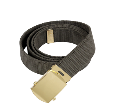 54" Military Style Web Belt with Gold Buckle- Olive