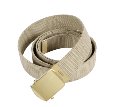 54" Military Style Web Belt with Gold Buckle- Khaki