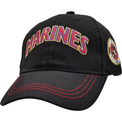 HAT BLACK MARINE TEXT W/LOGO