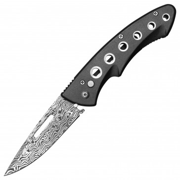 BLACK ETCHED DAMASCUS AUTO KNIFE