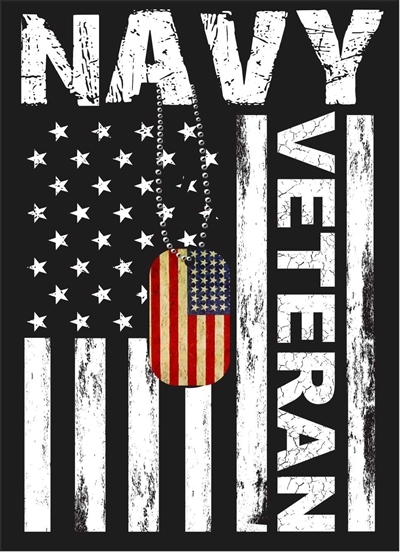 US NAVY VET FLAG W/DOG TAGS DECAL