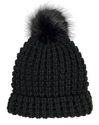 KNIT POM HAT BLACK