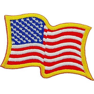IRON ON WAVY AMERICAN FLAG GOLD BORDER PATCH
