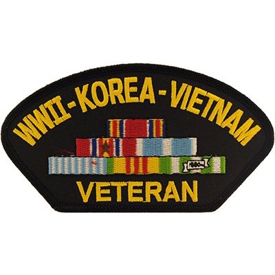 IRON ON WWII-KOREA-VIETNAM VETERAN HAT PATCH