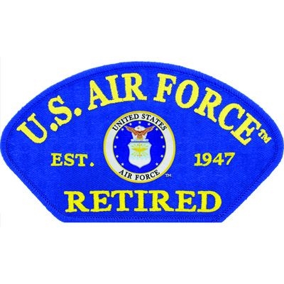 IRON ON USAF RETIRED LOGO HAT PATCH