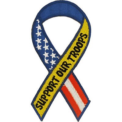 IRON ON SUPPORT OUR TROOPS RIBBON PATCH