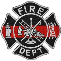 IRON ON RED LINE FIRE DEPT BADGE PATCH